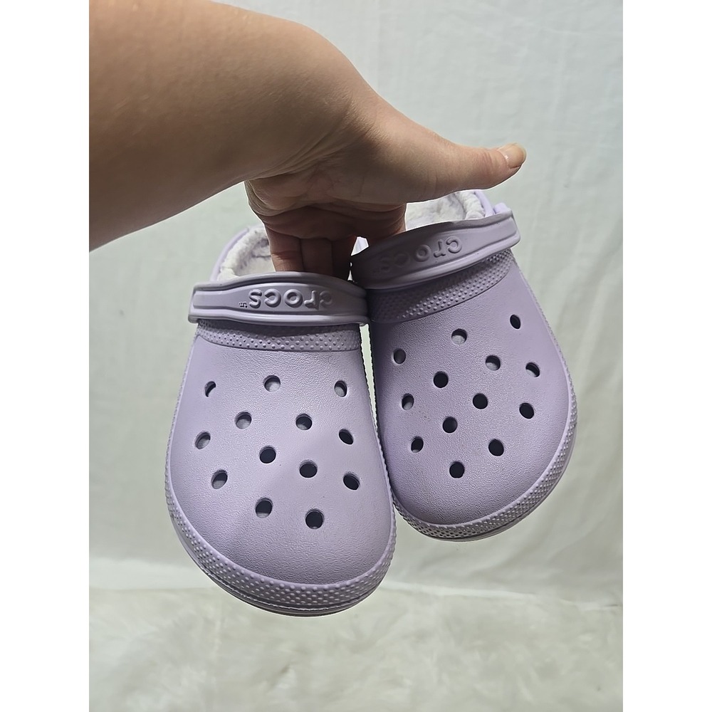 Crocs Classic Fleece Lined Purple Clogs Slip On Shoes M6 W8 - Picture 2 of 9
